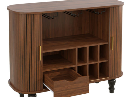 Fluted Liquor & Coffee Bar Cabinet With 6 Wine Racks And 3 Glass Holders