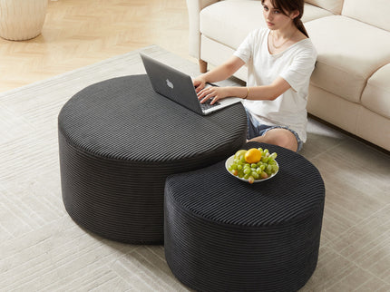 Modern Upholstered Round Coffee Table For Living Room (Set of 2)