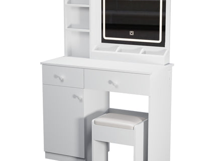 Fashion Vanity Desk With Mirror And Adjustable Lights, Makeup Table Set With 2 Drawers - White