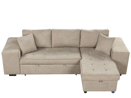 Modern L-Shape 3 Seat Reversible Sectional Couch, Pull Out Sleeper Sofa With Storage Chaise And 2 Stools For Living Room Furniture Set