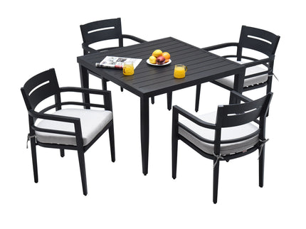 Outdoor Modern Dining Set, Chairs Sunbrella Cushioned And Dining Table With Umbrella Hole
