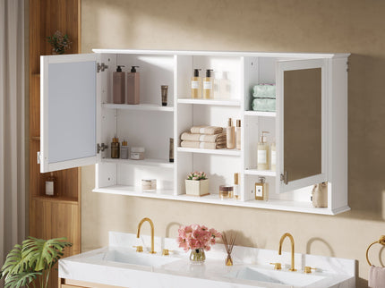 Wall Mount Mirror Cabinet With Adjustable Shelves - White