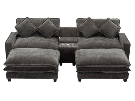 Modern Sectional Sofa With Removable Ottomans, USB Ports