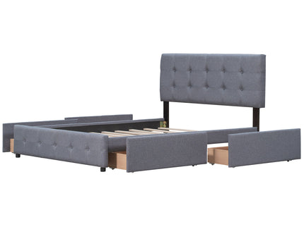 Upholstered Platform Bed With Classic Headboard And Drawers, No Box Spring Needed