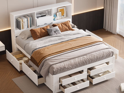 Platform Bed With Storage Headboard And 8 Drawers