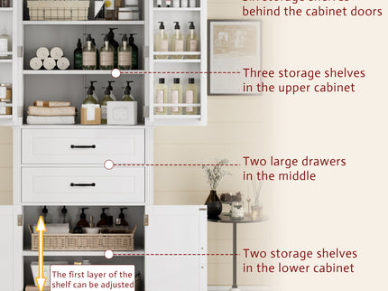 Multi Functional Storage Cabinet With Adjustable Shelves, 2 Drawers, Door Shelves