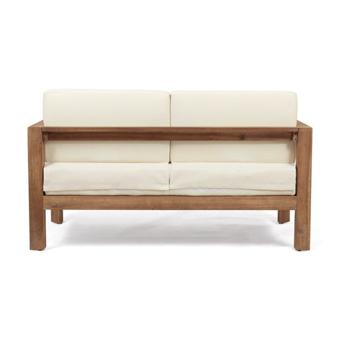 2 Piece Patio Set With Open-Back Loveseat And Coffee Table - Beige / Brown