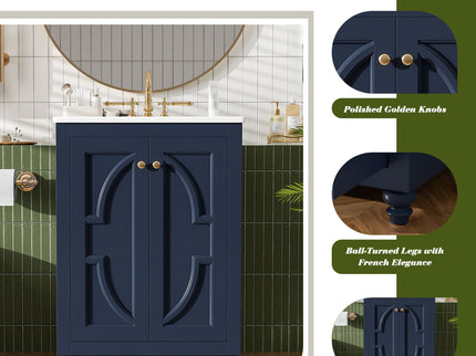 Bathroom Vanity With Ornate Elliptical Motif, Soft Close Hinges