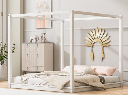 Wood Canopy Platform Bed With Support Legs And Airflow Slats