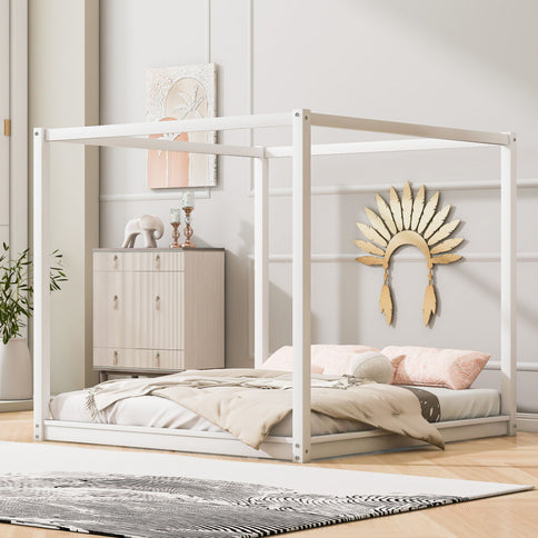 Wood Canopy Platform Bed With Support Legs And Airflow Slats