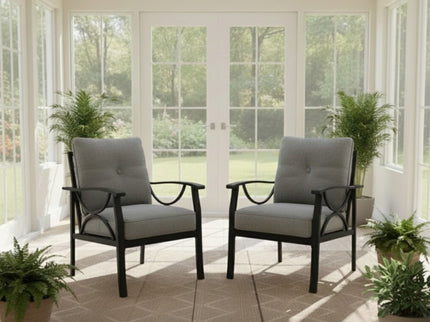 All-Weather Armchairs With Cushions, Modern Sculptural Design (Set of 2)