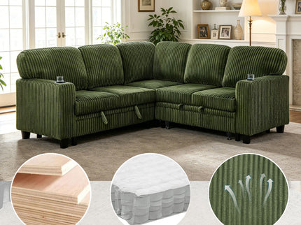 L-Shaped Sofa With Pull Out Sofa Bed With USB