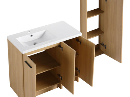 Freestanding Bathroom Vanity Set With Tall Linen Cabinet, 3 Door Storage Cabinet, Single Sink