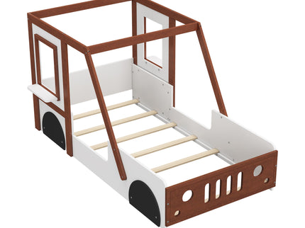 Fun Play Design Twin Size Car Bed, Kids Platform Bed In Car Shaped For Kids Boys Girls Teens - White / Orange