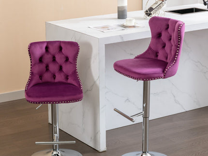 Swivel Barstools Adjusatble Seat Height From 25-33", Modern Upholstered Base Bar Stools With Backs Comfortable Tufted For Home Pub And Kitchen Island (Set of 2)