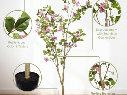 Artificial Bougainvillea Tree, Realistic Faux Plant In Pot, Indoor Decor For Home - Baby Pink / Green Leaf