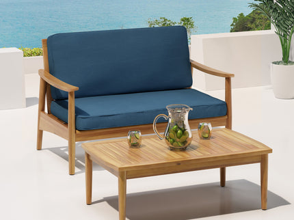 Outdoor Acacia Wood Loveseat Set With Coffee Table