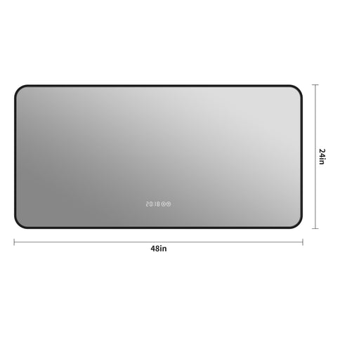 Wall Mirror With Rounded Corners, Temperature Display, Tri-Color Light, Defogging