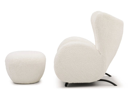 Wingback Armchair & Ottoman Combo For Living Room - White