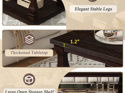 Rectangular Coffee Table With Open Storage Shelf For Living Room - Espresso
