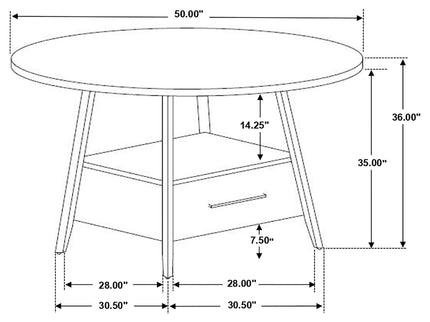 Arunda Yukon - Round Counter Height Dining Table With Pedestal Base And Built In Drawer - Oak