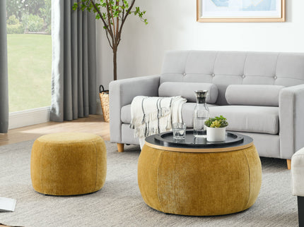 Round Storage Ottoman, 2 In 1 Function, End Table And Ottoman