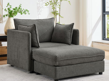 Oversized Deep Seat Accent Chair With Matching Storage Ottoman & Throw Pillows