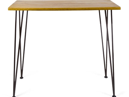 Dione Outdoor Industrial Acacia Wood Bar Set With Metal Frame And Slat Paneling - Brown