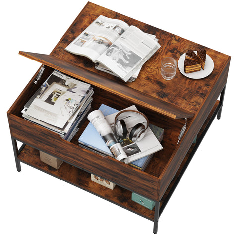 Flip-Top Coffee Table With Storage Lift-Top Design With Hidden Compartment - Black