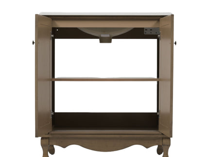 Vintage Bathroom Vanity With Ceramic Sink, Adjustable Shelves