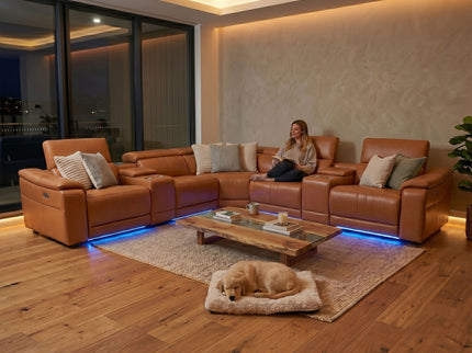 L - Shaped Recliner Sectional Sofa With Bluetooth Speakers, Wireless Charging, LED Lights