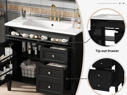 Bathroom Vanity & Top Sink, Modern Bathroom Storage Cabinet With 2 Drawers And A Tip-Out Drawer