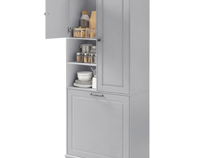 Modern Tall Storage Cabinet With Adjustable Shelves, Flip-Out Basket & Enclosed Doors