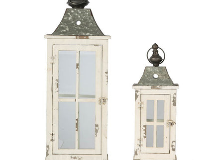 Wooden Candle Lantern Decorative, Hurricane Lantern Holder Decor For Indoor Outdoor, Home Garden - Ivory