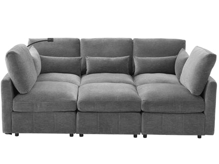 Modern Modular U-Shaped Sofa Bed With Movable Ottoman, USB Ports, Phone Holder