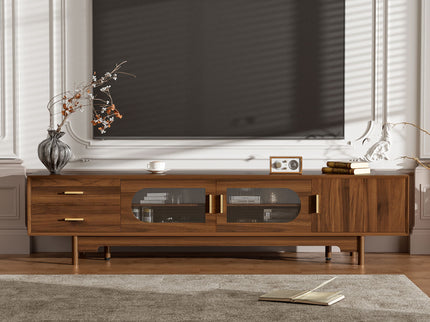 Modern TV Stand With Fluted Glass Doors & 2 Drawers