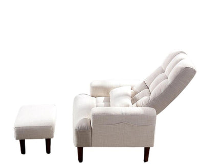 Living Room Sofa Single Chair And Ottoman, Modern Multi-Function Fabric Living Room Sofa Lounge Chair Bed And Stool. Soft Leisure Single Chair Adjustable Into 5 Angles With Sofa Bed