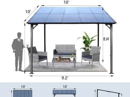 Wall Mounted Outdoor Pergola Gazebo, Heavy Duty Metal Awning With Roof