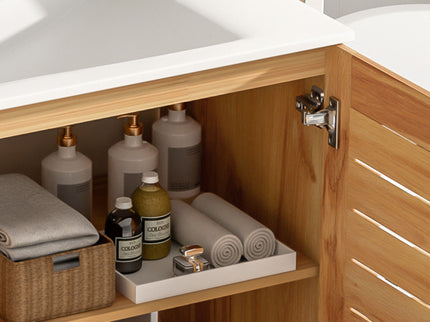 Bathroom Vanity With Ceramic Sink, Freestanding Cabinet - Antique Natural / Brown