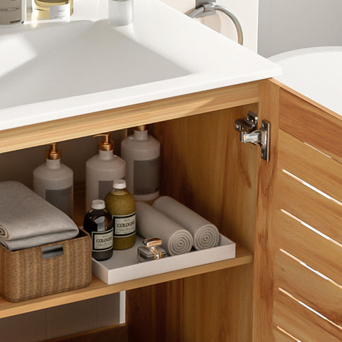 Bathroom Vanity With Ceramic Sink, Freestanding Cabinet - Antique Natural / Brown