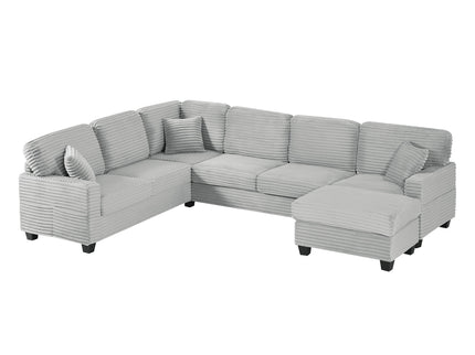 Upholstered U-Shaped Sectional Sofa With Movable Ottoman And Side Storage Pockets