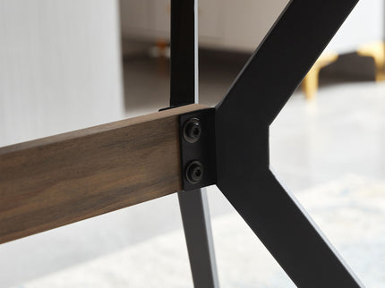 Modern Minimalist Style Dining Table MDF Wooden Top Metal Shelf Metal Heat Transfer Legs Leveling Feet For Dining Room Kitchen Office Table - Walnut / Black