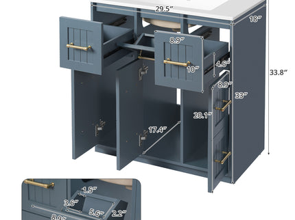 Bathroom Vanity With Undermount Sink, Soft-Close Doors, Drawers, Ceramic Sink