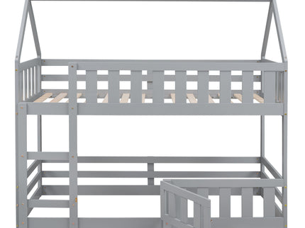 Twin Over Twin House Bunk Bed With Fence And Door