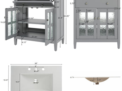 Bathroom Vanity With Ceramic Sink, Adjustable Shelf & Tip Out Tray