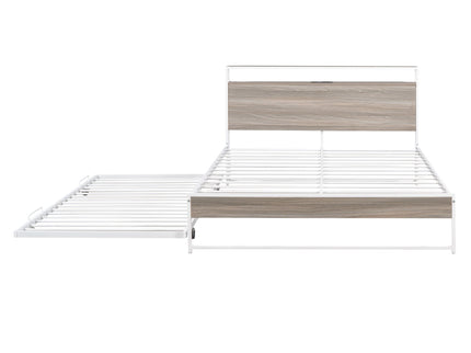 Platform Bed Frame With Trundle, USB Ports And Slat Support, No Box Spring Needed