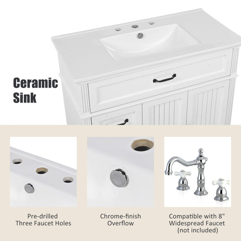 Bathroom Vanity With Sink, 2 Doors 2 Drawers, Freestanding Design