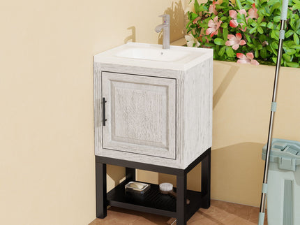 Modern Freestanding Bathroom Vanity With Ceramic Sink, Hot And Cold Faucet, 1 Door Cabinet & Open Shelf