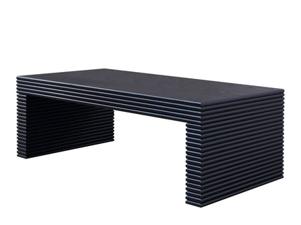 Modern Ribbed Coffee Table, Rectangular Low Profile Center Table For Living Room - Black