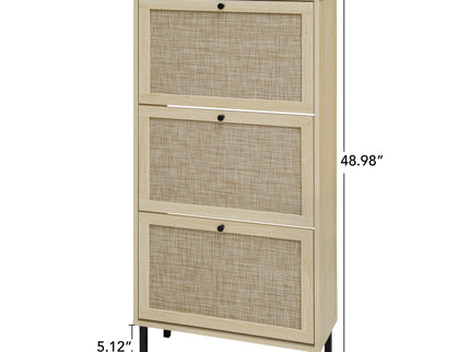 Modern Rattan 3 Door Shoe Rack Cabinet For Entryway